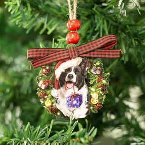 Talataca Border Collie Sleeping Angel Wing Memorial Dog 2D Flat Car Rear View Mirror Accessories Christmas Tree Ornament Decoration Hanging Charm Interior Rearview Pendant Decor Gift