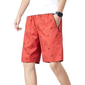 Men's Cotton Casual Shorts Drawstring Elastic Waist Breathable Athletic Comfort Summer Beach Shorts with Pocket