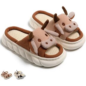 Cow Slippers for Women Men Indoor Slides Sandals Cute Animal Cartoon Linen Slippers Four Seasons Home Couple Slippers Comfy Breathable Slippers Lightweight Soft House Slippers Outdoor Open Toe Summer Shoes