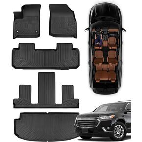DiffCar® for Chevy Traverse Floor Mats 2024 2023 2022 2021 2020 2019 2018, Only Fit for Chevrolet Traverse 7-Seat 2nd Row Bucket Seats 2018-2024, All-Weather Protection TPE Trunk Mats Car Accessories