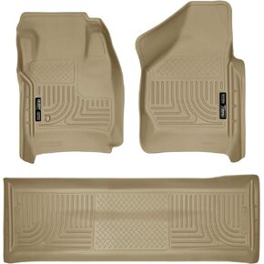 Husky Liners Weatherbeater Floor Mats | Fits 2008 - 2010 Ford F250/F350/450 Crew Cab w/o Manual Shifter (Footwell Coverage) | Front & 2nd Row, 3-pc Tan - 98383
