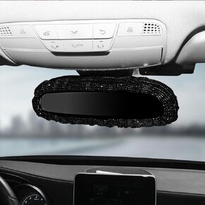 Bling Rearview Mirror Cover, Elastic Plush Car Rear View Mirror Protector with Shiny Rhinestones, Crystal Car Rearview Decorative Cover Charm, Car Interior Trim for Women Girls (Black)