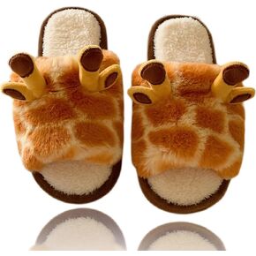 Giraffe Slippers for Women Indoor Slides Sandals Cute Animal Slippers Winter Warm Fun Cozy Cotton Home Slippers Soft Plush Fleece Non Slip House Slippers for Girls Indoor Shoes