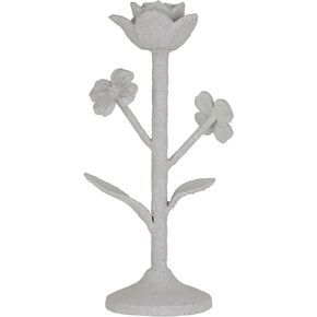 Creative Co-Op Cast Metal Flower Taper Candle Holder with Flowers, White