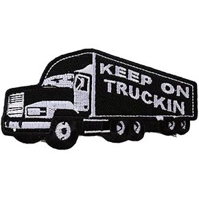 Patch, Premium Quality Embroidered Patch (Iron-On or Sew-On), Keep On Trucking (Tractor Trailer Trucker), 4" x 2" Patch