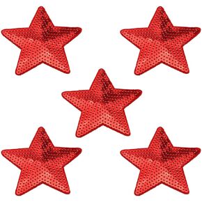 E-outstanding 5-Pack Patches of Five-Pointed Star Shaped Sequins Red Star Appliqued DIY Sewing Stickers Garment Jeans Backpack Shoes Decor