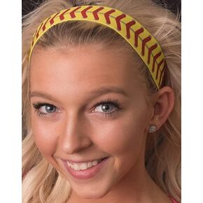 Softball Headband yellow with red Stitching, girls softball headband, softball gift, Softball headband for girls no slip softball headband.