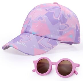 Mwfus Girls Baseball Cap and Sunglasses Kids Summer Hat Sun Hat & Sunglasses Cute Adjustable Snapback Trucker Hat