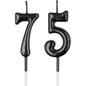 75th & 57th Birthday Candles, Black Number 75 57 Candle for Cake, Happy Birthday Cake Topper Decoration for Birthday Anniversary Celebration Party Supplies