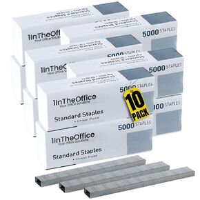 1InTheOffice Standard Staples Refill, Staples for Stapler, Replacement Staples, 1/4" Leg Length, 50,000 Staples, 5,000 Staples/Pack, 10 Pack