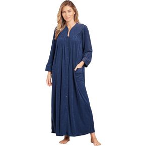 AmeriMark Women Full-Length Snap Front Terrycloth Long Bathrobe – Loose Absorbent Full-Coverage Plush Long Ankle Bath Robe