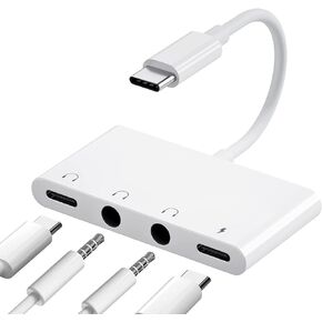 USB C to 3.5mm Headphone Adapter, iPad Pro Headphones Jack Splitter and Charger, Type-C to Dual Headphone Audio Splitter for iPad Pro, Samsung Galaxy, HTC, Pixel, etc (4 in 1)