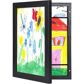 Giftgarden Brown Kids Art Frame Changeable, Matted Display 8.5x11 Picture with Mat or 10x12.5 without Mat, Hinged Wood Frames for Children Artwork Projects Drawing Storage, Holds 150Pcs A4