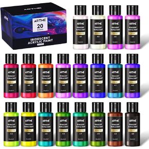 Iridescent Acrylic Paint Set, 20 Chameleon Colors in 2 oz/60ml Bottles, Color-shifting Acrylic Paint, Color Change Paint Perfect for Artists, Beginners on Canvas, Rocks, Wood, Fabric, Ceramic