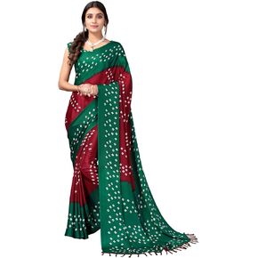 ساري نسائي حريري مطبوع بشرابة وبانداني مع قطعة بلوزة غير مخيطة in Kuwait