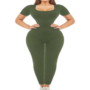 Unitard Jumpsuits for Women Tummy Control Long Bodysuits for Women Full Length Yoga Body Suit One Piece Short Sleeve
