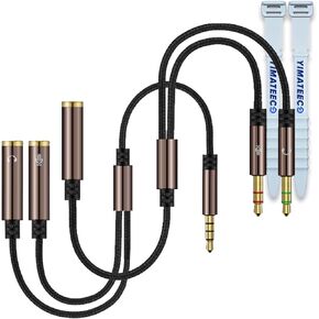 Headphone Splitter 3.5mm, 1m Audio Splitter 1 Female to 2 Male Headset Mic Adapter Gold-Plated Stereo Jack Y Splitter Cable for Headphones Gaming Headset (1M/39IN, Female to 2 Male, Brown)