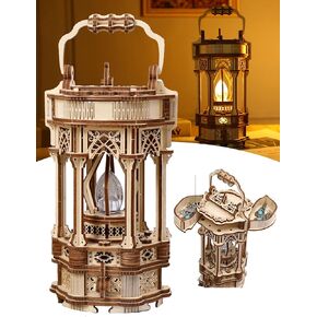 3D Puzzles for Adults - DIY Wooden Puzzle Lantern Model Kits for Adults to Build, Unique Gift Aesthetic Desk Decor with LED Light
