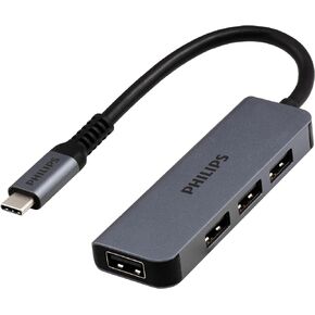 PHILIPS USB-C to USB Hub, 4 USB 2.0 Ports, 480 Mbps Data Transfer Speed, USB Multiport Adapter, Aluminum Case, Travel, School, Home, Compatible with Windows, PC, Mac, Printer, Mobile, SWL3573S/37