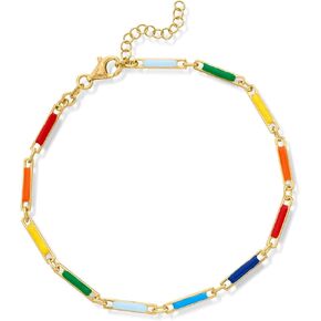 Ross-Simons Italian Multicolored Enamel Bar-Link Anklet in 18kt Gold Over Sterling. 9 inches