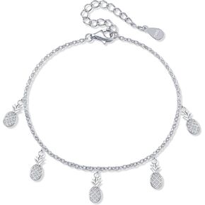 Palm Tree/Pineapple Anklet for Women Sterling Silver Summer Beach Ankle Bracelet for Women