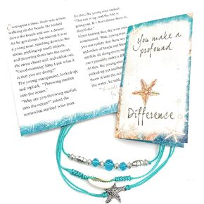 Smiling Wisdom - Starfish Story You Make a Profound Difference Appreciation Card and Anklet Gift Set - Teenage Women - Turquoise (3 Strand)
