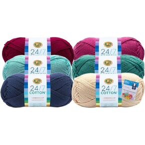 Lion Brand Yarn 24/7 Cotton Yarn, 6 Pack Bundle with Bella's Crafts Stitch Markers (Spectrum)