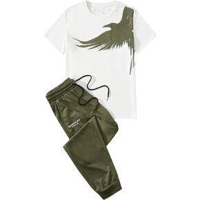 SOLY HUX Men's 2 Piece Outfits Graphic Print Short Sleeve T Shirt Tops and Sweatpants Set