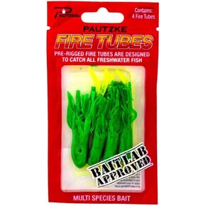 Ultimate 4-Pack Fire Tubes with Fire Worm Tail - Vibrant, Durable Fishing Lures for Trout, Panfish, Walleye & Bass - 1/16 Size, Pre-Rigged for Freshwater