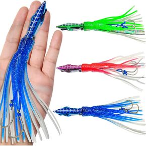 Squid Fishing Lures Set, Fishing Squid Lures Soft Luminous, Large Simulation Artificial Lures Baits Lifelike Plastic Fishing Soft Lure for Saltwater and Freshwater