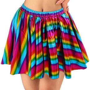 EVILD Rainbow Dance Ruched Skirt Metallic Pleated Elastic Mini Skirt Pride Party Rave Costume Skirt for Women in Kuwait