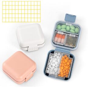 Dynippy Daily 3 Pack Pill Organizer 5 Compartments Portable Moisture Proof Small Pill Case for Pocket Purse Travel Pill Box Portable Medicine Vitamin Fish Oil Holder Container (Blue Pink White)