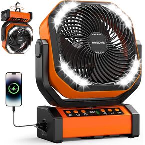 MORECORE 20000mAh Rechargeable Camping Fan with Light, 112HRS Running, 9-Speed, Auto Oscillating, Timer, LED Digital Display, 270°Pivot with Hook for Tent RV Emergency Garage