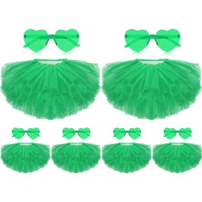 Handepo 12 Pcs Tutu Skirt and Heart Shaped Sunglasses Tulle Ballet 5 Layered Tutus for Women Girls 80s Party Dance Costume