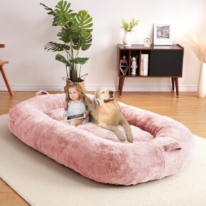 Dog Bed for People Adults, 71"x48"x14" Giant Dog Bed Human Sized Fits Pets and Adults Doze Off, Washable Plush Napping Dog Bed, Navy Blue