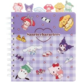 Cute Kitty Melody Ruled Spiral Notebook Diary Planner 6 x 6.5 In, 6 Dividers Index Tabs, About 90 Sheets (Purple)