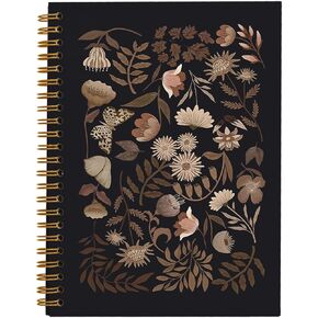 Vintage Floral Spiral Notebook Journal, Retro Floral Flower College Ruled Notebook Spiral Bound Writing Journals for Schools Classrooms, Black Hardcover Spiral Notebook 5.5x8.3