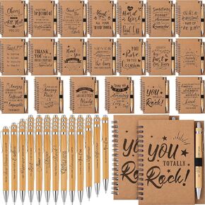 ReliThick 20 Sets Back to School Gifts Employee Appreciation Gifts Spiral Notebook Bulk 4 x 6 Inch Inspirational Notebook Notepad with Motivational Bamboo Pen Thank You Gifts for Teacher Coworker