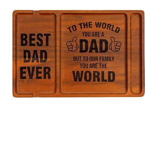 Acacia Wooden Valet Tray for Dad from Daughter Son, Best Dad Ever Wooden Valet Tray and Keychain, Phone, Jewelry, Watch, Gifts for Dad Father's Day
