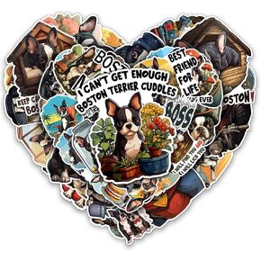 Boston Terrier Stickers 50 Pieces Vinyl Waterproof Decal for Laptop Water Bottle Phone Car Window Bike Motorcycle Stakeboard Scrapbook Terriers Sticker Gifts for Kid Teen Adult