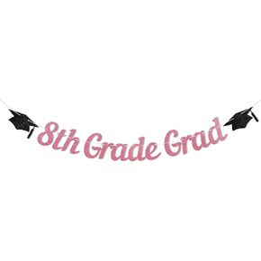 8th Grade Grad Banner - Blue Glitter 8th Grade Graduation Decorations for Boys, Kids 8th Grade Graduation Party Decoration Supplies（Blue）