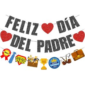 Feliz Día Del Padre Banner, Black Glitter Happy Father's Day Decorations, Mexican Father's Day Feliz Dia Papa Bunting Banner, Best Dad Ever Father’s Birthday Party Decorations Supplies