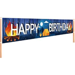 Large Camping Happy Birthday Banner | Camping Birthday Party Supplies Decorations | Birthday Camping Party Decorations for Yard Garden Outdoor - 9.8 x 1.6FT