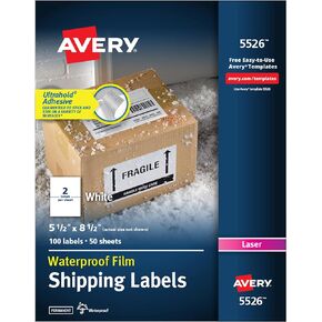 Avery Waterproof Labels, Ultrahold Adhesive, 5.5" x 8.5", Case of 1,000 Labels for Laser Printers (95526)