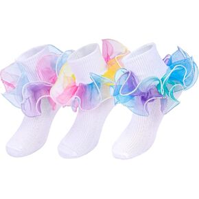 Baby Girls Ruffles Socks, Cute Princess Style Dress Socks Lace Socks for Toddler Newborn Infant (Pack of 3)