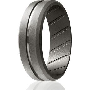 ROQ Silicone Rubber Wedding Ring for Men, Comfort Fit, Men's Wedding Band, Breathable Rubber Wedding Ring, 8mm Wide 2mm Thick, Engraved Middle Line, Multi Packs, Multi Colors