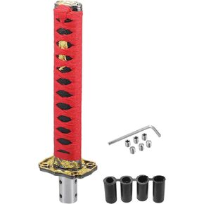 Gear Shifter Knob Kit, 25cm Stick Shifter Lever Knob Universal for Automatic and Manual Vehicle Durable Aluminum Alloy Red with 4 Adapter