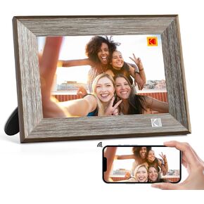 KODAK Wooden WiFi Digital Picture Frame, 32G 10.1 Inch Digital Photo Frame 1280x800 HD IPS Touch Screen, Auto-Rotate, Share Photos and Videos via KODAK App, Gifts for Friends and Family