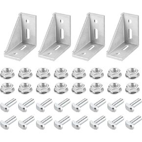 uxcell 4Set Inside Corner Bracket Gusset Kits, 77x77x40mm 4080 Angle Connector for European 4040/4080 Series Aluminum Profile (Silver/ 16 x Hex Flange Nuts & T-Slot Screws)