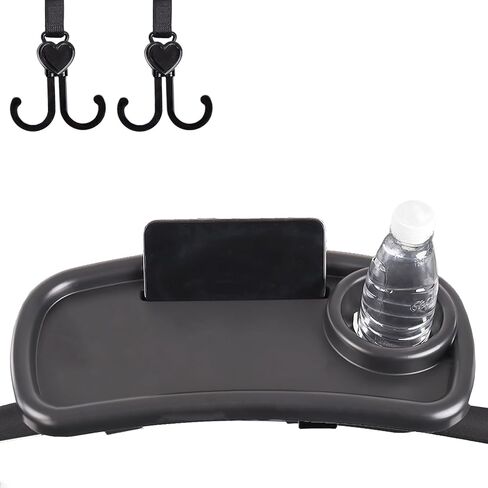 Stroller Snack Tray with Stroller Cup Holder and Phone Holder，3 in 1 Universal Stroller Snack Tray and 2 Stroller Hooks，Removable Clip Hook Stroller Accessories for Stroller Bumper Bar in Saudi Arabia